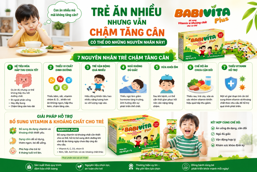 Trẻ ăn nhiều nhưng vẫn chậm tăng cân